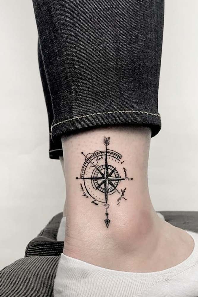 Small Black Compass Tattoo For Leg #legtattoo