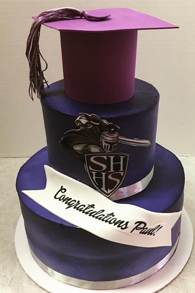 Three-Tier Blue And Purple Cake Design #personalizedlettering #bluepurplecake