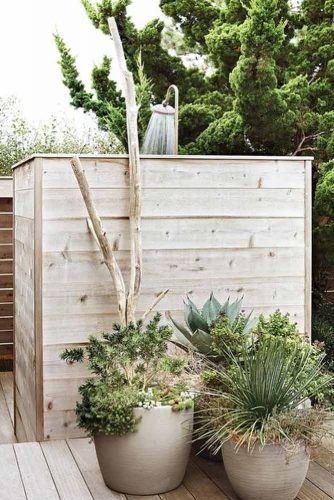 Closed Wood Outdoor Shower With Garden Head #gardenhead 