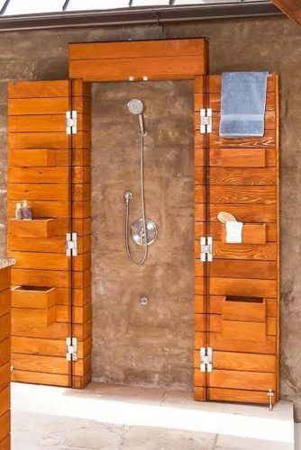 Poolside Wooden Shower #poolsideshower