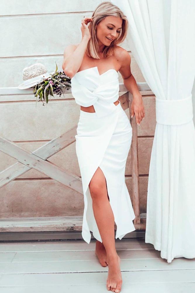 Shoulder Off High Wrap Dress #uniqueweddingdress #moderndress