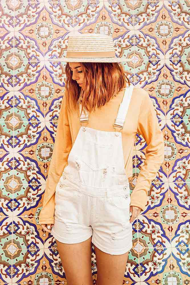 Short Overalls With Long Sleeved Shirt And Hat #whiteoveralls 
