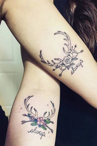 deer and stag geometric design matching tattoos forearm tattoos   Tatuajes de parejas Diseños de tatuaje para parejas Tatuaje novios