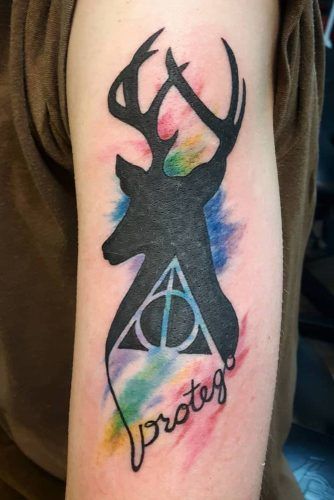 Deer Tattoo Design With Harry Potter Spell #deertattoo