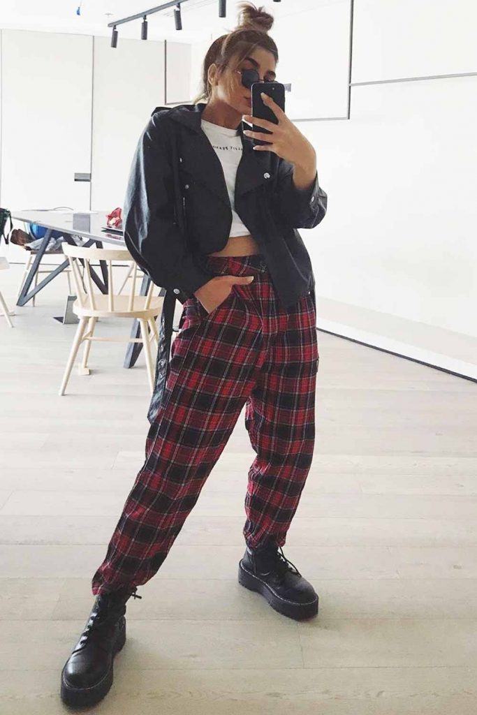 black red checkered pants