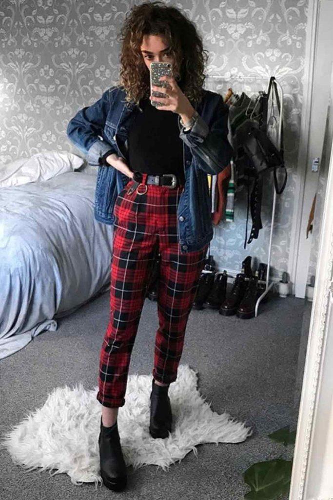 dark red plaid pants