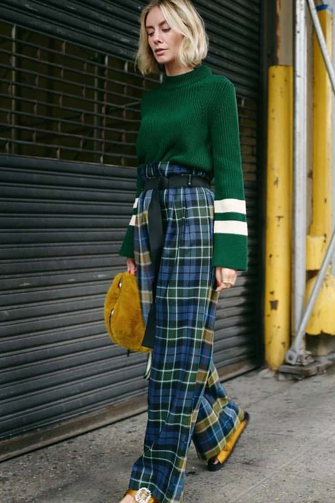 Yellow plaid high waisted on sale pants