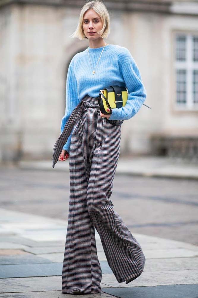 Wide leg check outlet pants