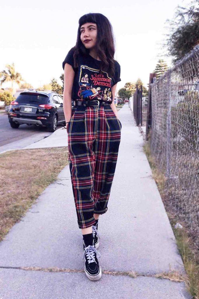 Print T-shirt With Plaid Pants #printedtshirt