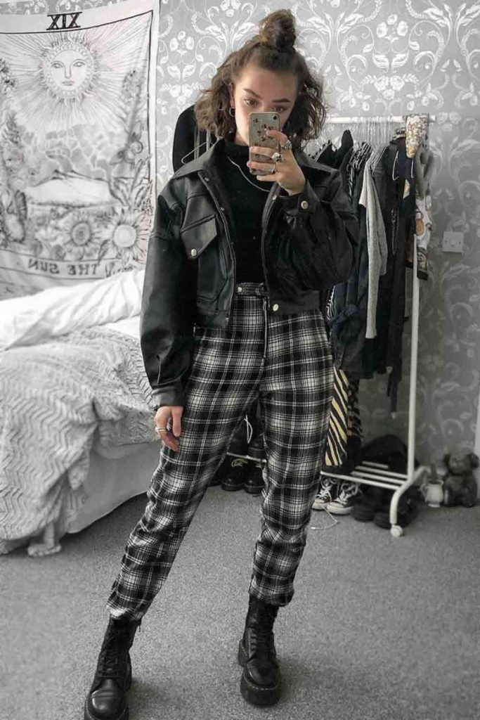 plaid pants combat boots