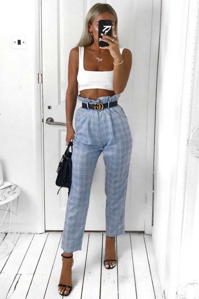 Light blue checkered on sale pants