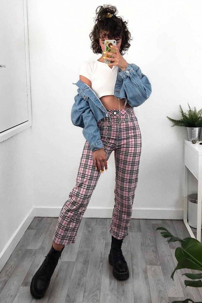 Pink Plaid Pants With Crop Jacket #pinkpants #cropjacket