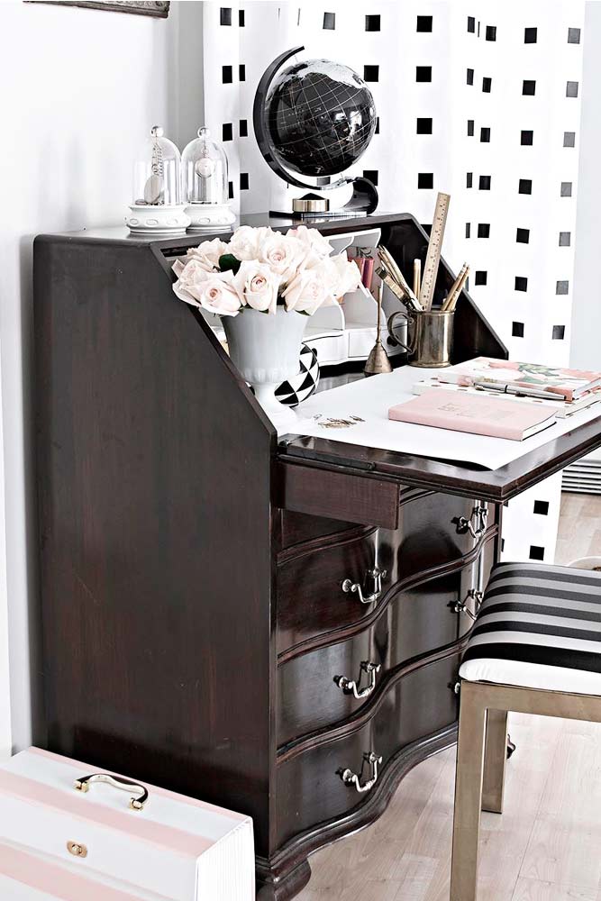Black Secretary Desk With Drawers For Smart Work Space #monochromaticdecor #classicstyle