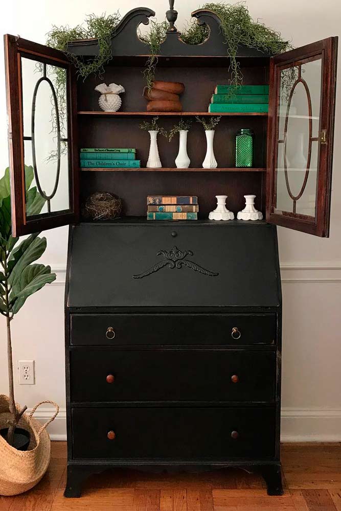 Black Classic Secretary Desk With Hutch #blacksecretarydesk