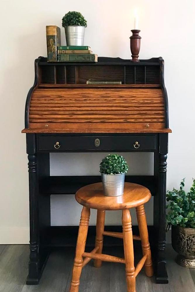 Small Natural Wood Secretary Desk #retrodecor #woodsecretarydesk