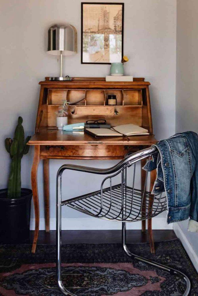 Vintage Secretary desk With Metallic Chair Set #vintagefurniture