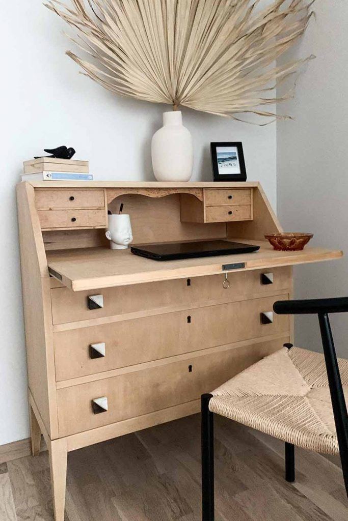 Modern Wooden Secretary Desk With Drawers #naturalwooden