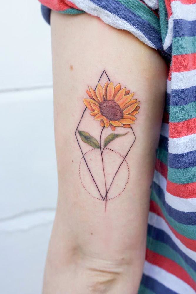 Sunflower Tattoo Design With Geometric Elements #geometrictattoo
