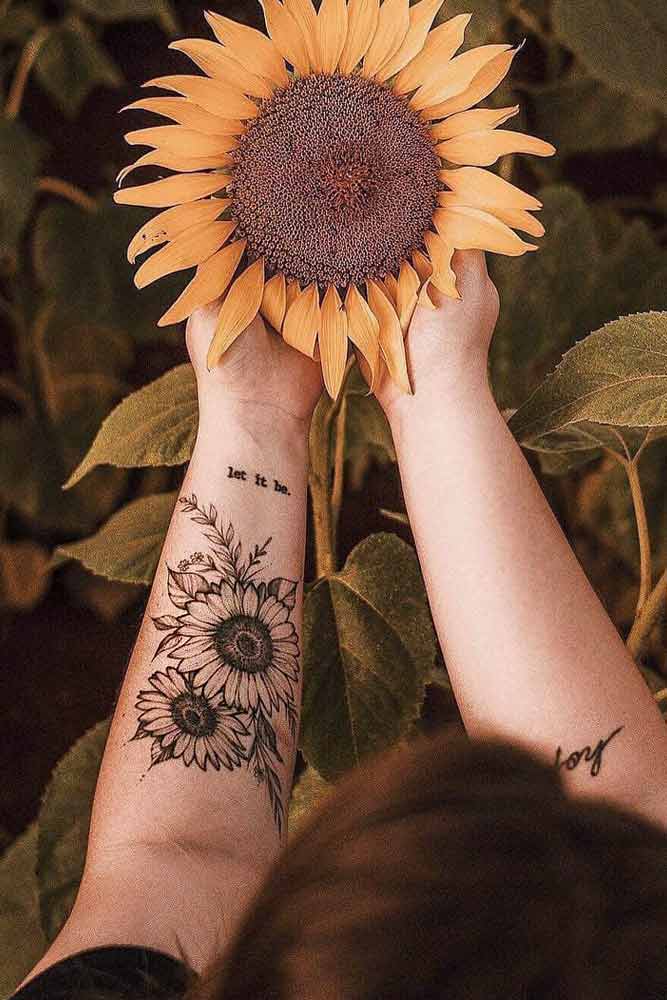 Black And White Sunflower Tattoo Idea #blackandwhitetattoo #forearmtattoo