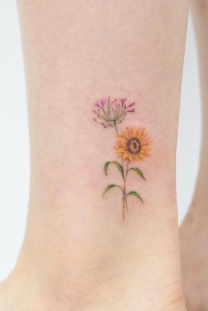 sunflower tattoo ideas leg small watercolor