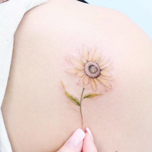 Watercolor Sunflower Tattoo Design For Shoulder #shouldertattoo