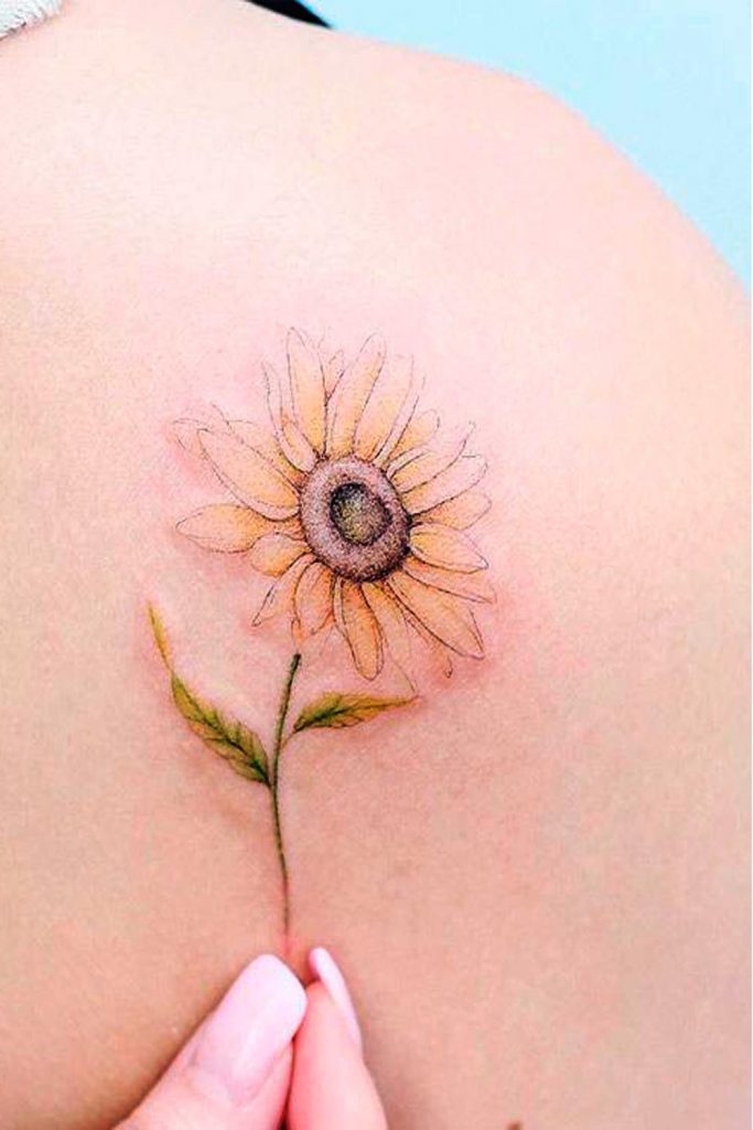 Watercolor Sunflower Tattoo Design For Shoulder