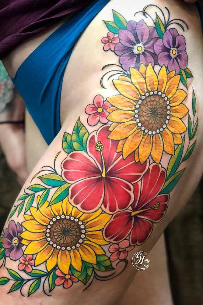 Sunflower Thigh Tattoo #thightattoo