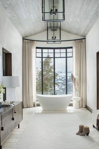 Bathroom With Vaulted Ceiling In Rustic Color #bathroomdecor