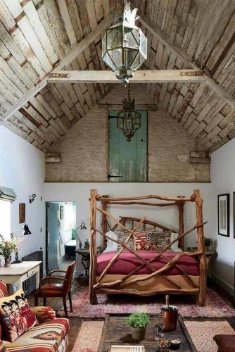 Bedroom Design In Boho Style With Vaulted Ceiling #bohobedroom