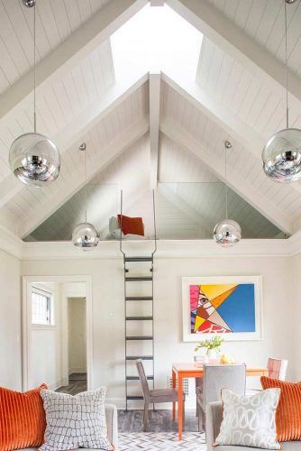 White Living Room With Loft And Vaulted Ceiling #livingspace #whitecolors