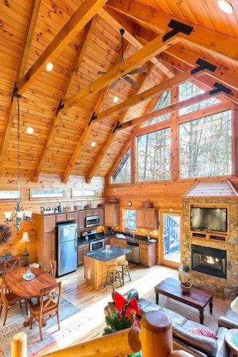 Rustic Vaulted Ceiling In The Kitchen And Living Space #kitchen #rusticstyle