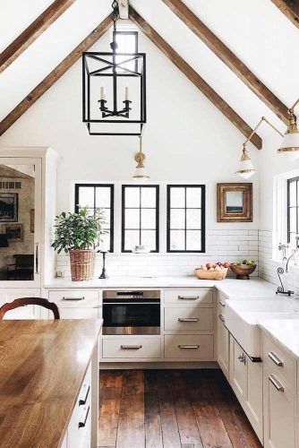 18 Vaulted Ceiling Designs That Deserve Your Attention   Vaulted Ceiling White Color Kitchen Wooden Beams 334x500 