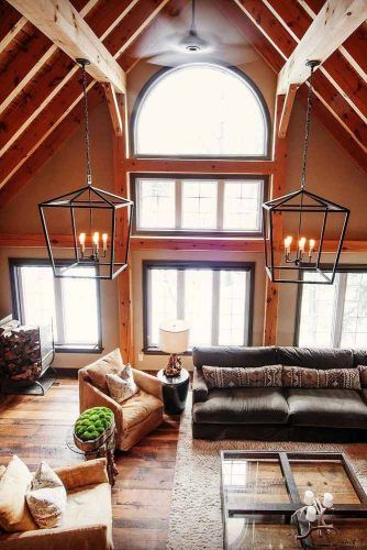 Living Space With Wood Vaulted Ceiling And Large Windows #restspace #rustic