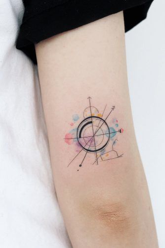 Watercolor Simple Compass Arrow Tattoo Design #watercolortattoo #compasstattoo