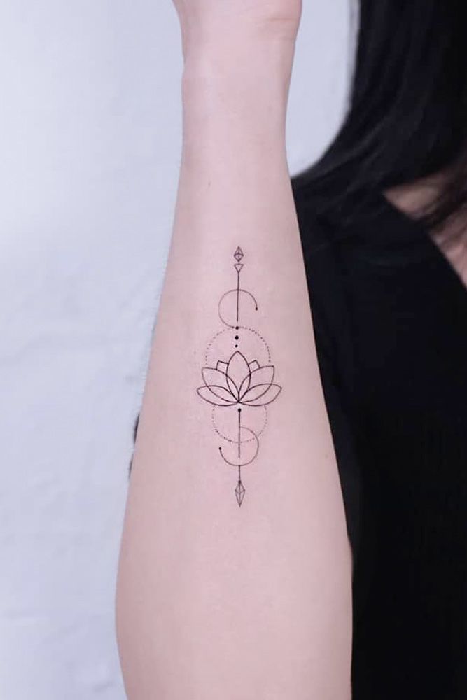 Outline Arrow Tattoo With Lotus Flower #lotusflowertattoo #lotustattoo