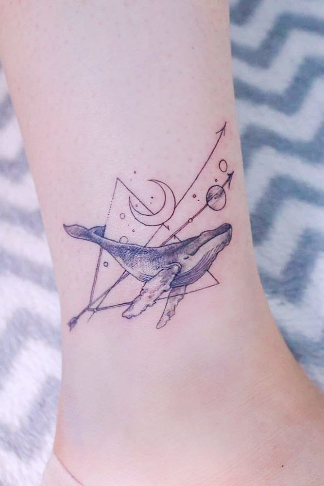 Small Ankle Arrow Tattoo With While #whaletattoo #geometrictattoo