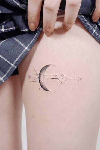 Small Thigh Arrow Tattoo With Moon #moontattoo #thightattoo