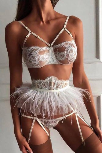 White Lingerie Set With Feathers #whitelingerieset