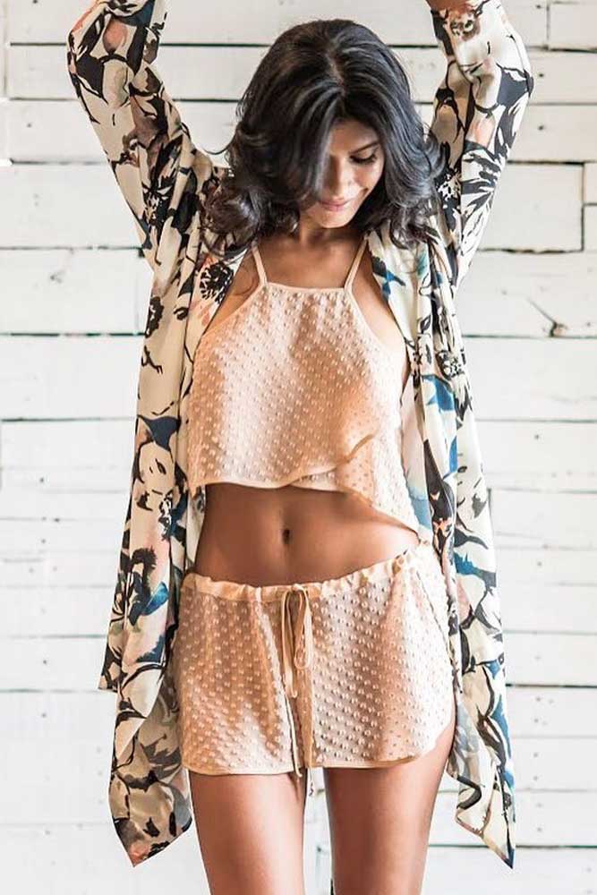 Sexy Nude Lingerie Set With Pattern Robe #patternrobe