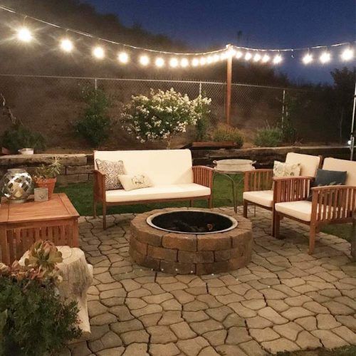 Fire Pit Area With String Lights #stringlights