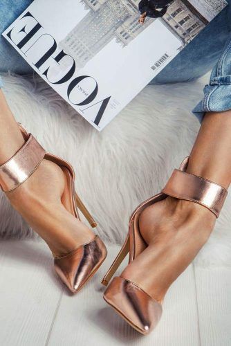 Gold ankle strap shop heels closed toe