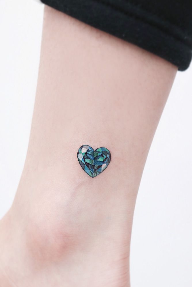 Emerald Heart On Ankle #emeraldheart #tinytattoo
