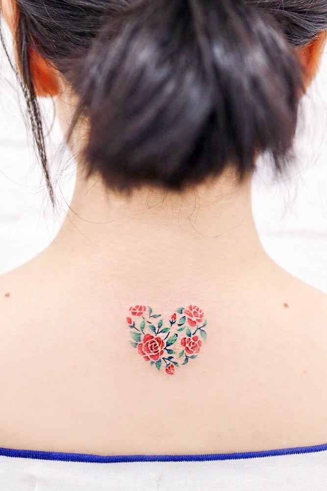 Floral Heart Tattoo Design For Back #floraltattoo #floralhearttattoo 