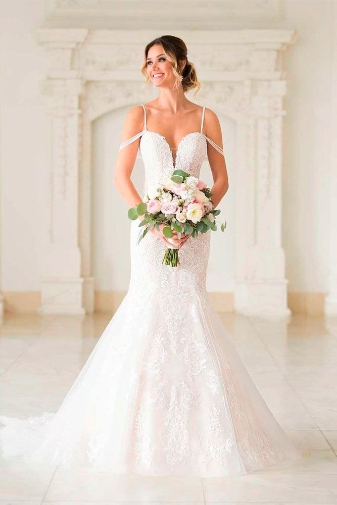 Fit-And-Flare Gown With Falling Strap Sleeves #strapsleeves #longweddingdress