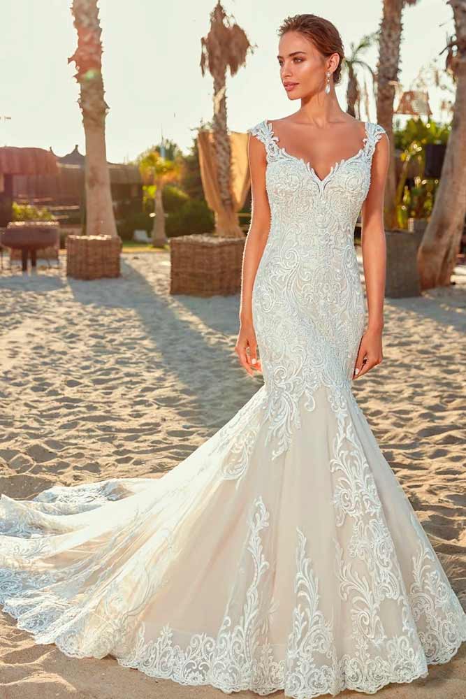 Mermaid Wedding Dress Without Sleeves #sleevelessweddingdress #laceweddingdress