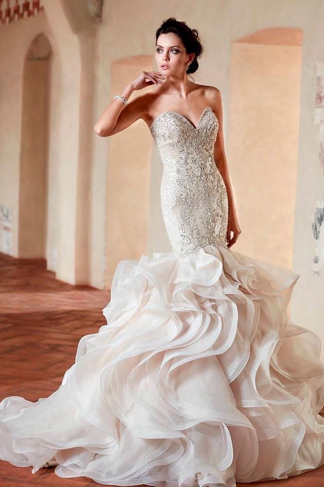 Layered Wedding Dress With Rhinestones #layeredweddingdress #longweddingdress