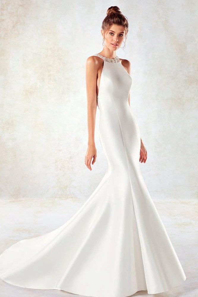 Simple Mermaid Gown With Halter Neckline #simpleweddingdress #longweddingdress