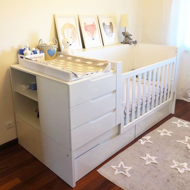Crib Design With Baby Changing Table And Drawers #smallnursery #nurseryorganization
