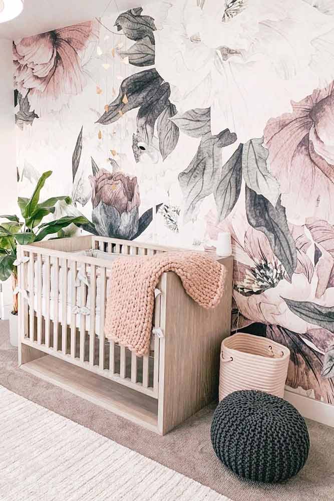 Girly Nursery Idea With Floral Wall #paintedwall