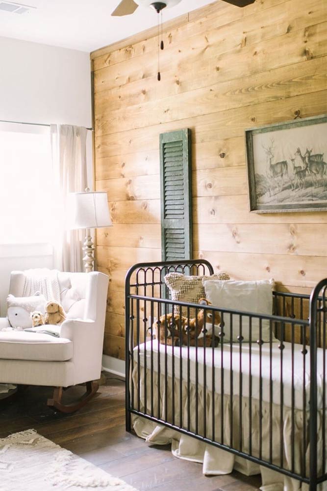 Rustic Nursery With Metallic Crib For A Boy #rusticnursery